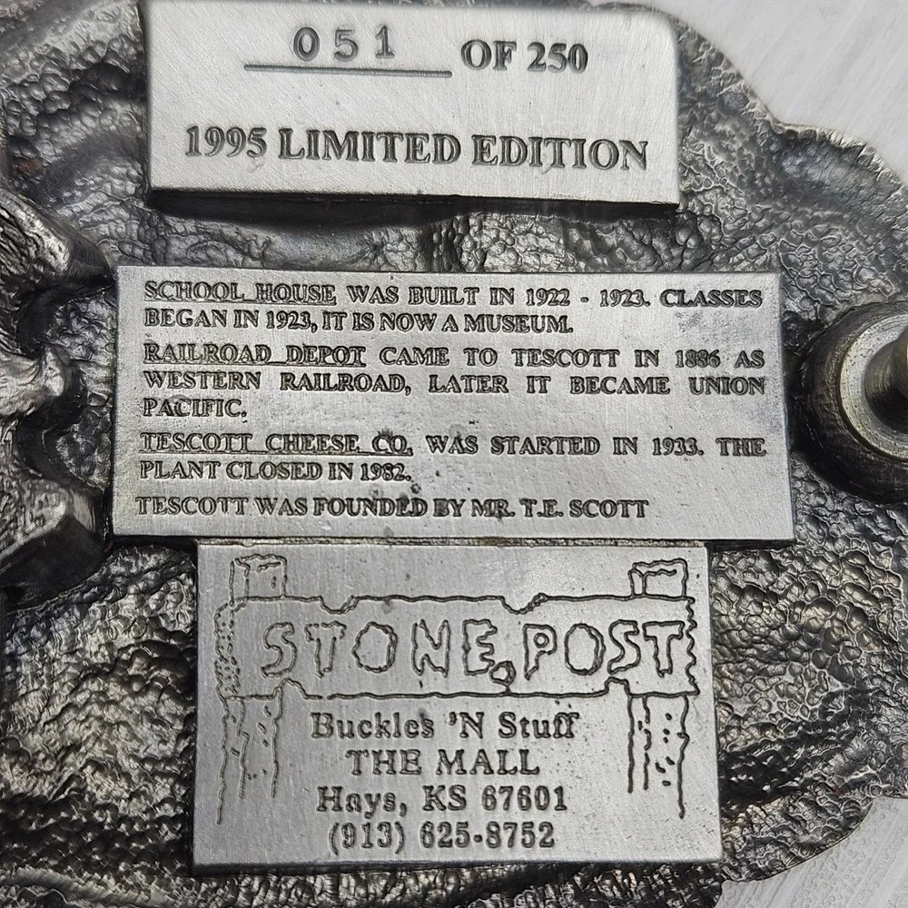 Stone Post Tescott Kansas Flood Days 1995 Belt Buckle Limited Edition 051/250